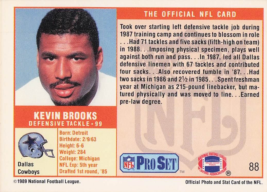 1989 Pro Set Football Kevin Brooks #88 Rookie