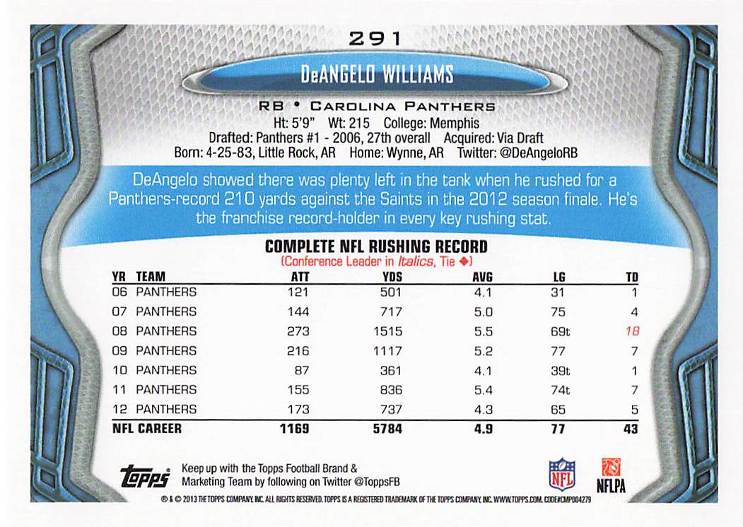 2013 Topps Football DeAngelo Williams #291