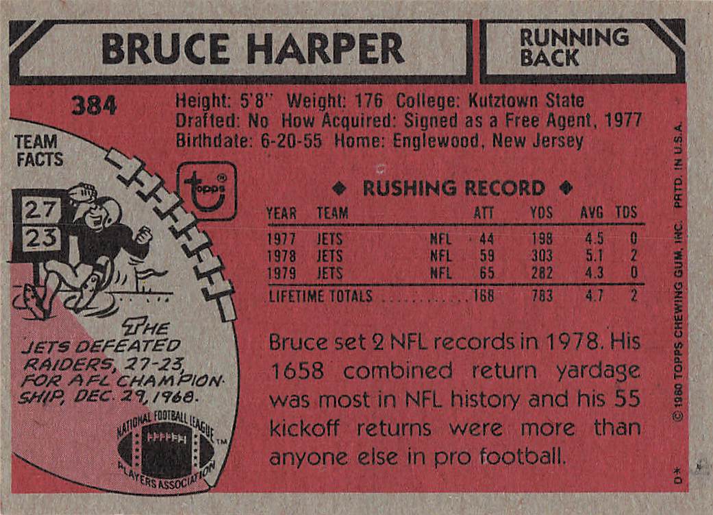 1980 Topps Football Bruce Harper #384