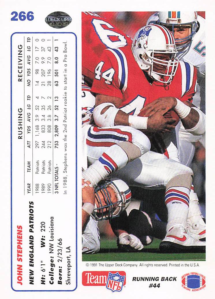1991 Upper Deck Football John Stephens #266b