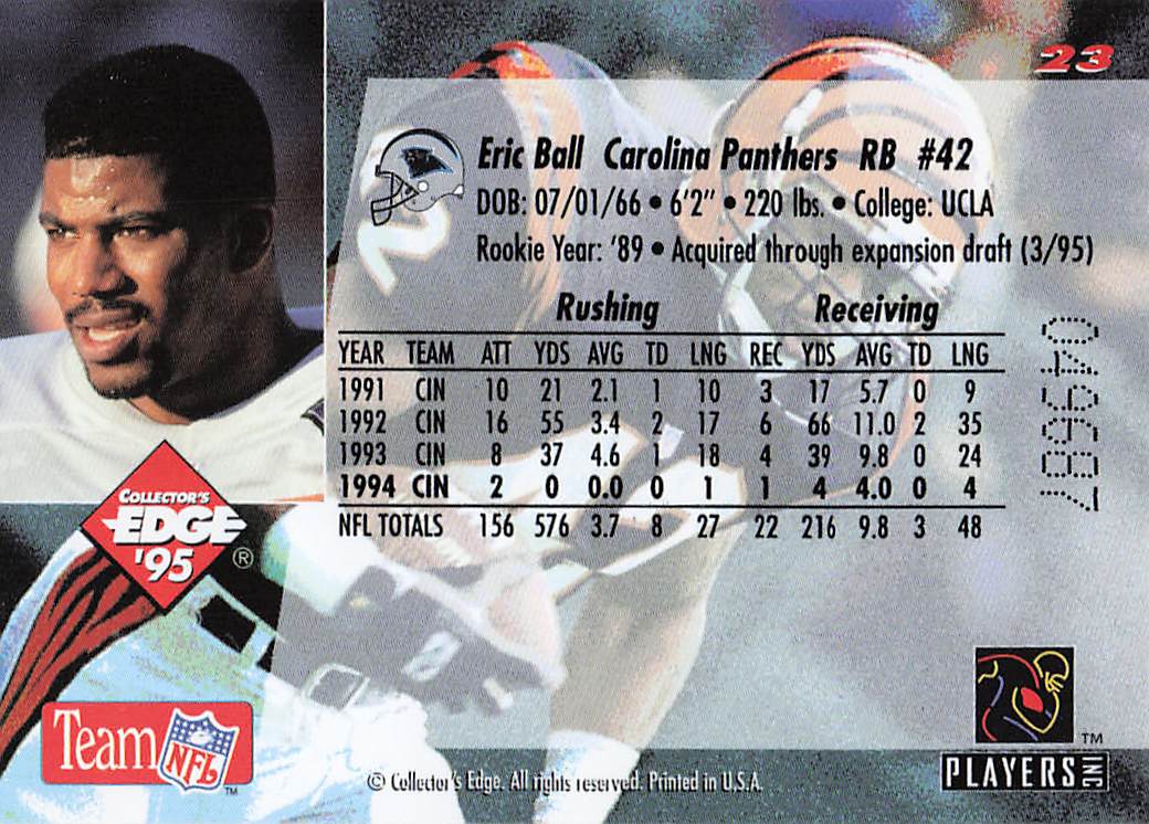 1995 Collector's Edge Football Eric Ball #23
