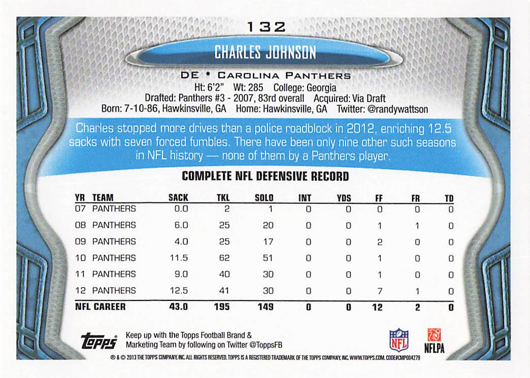 2013 Topps Football Charles Johnson #132