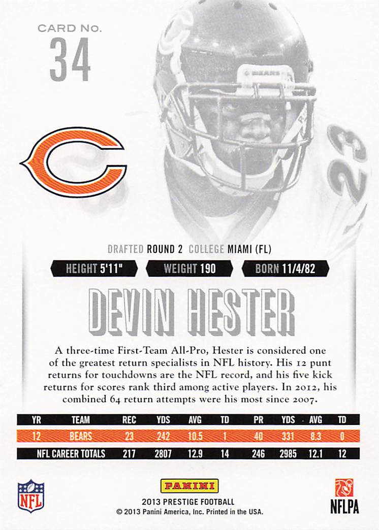 2013 Panini Prestige Football Devin Hester #34
