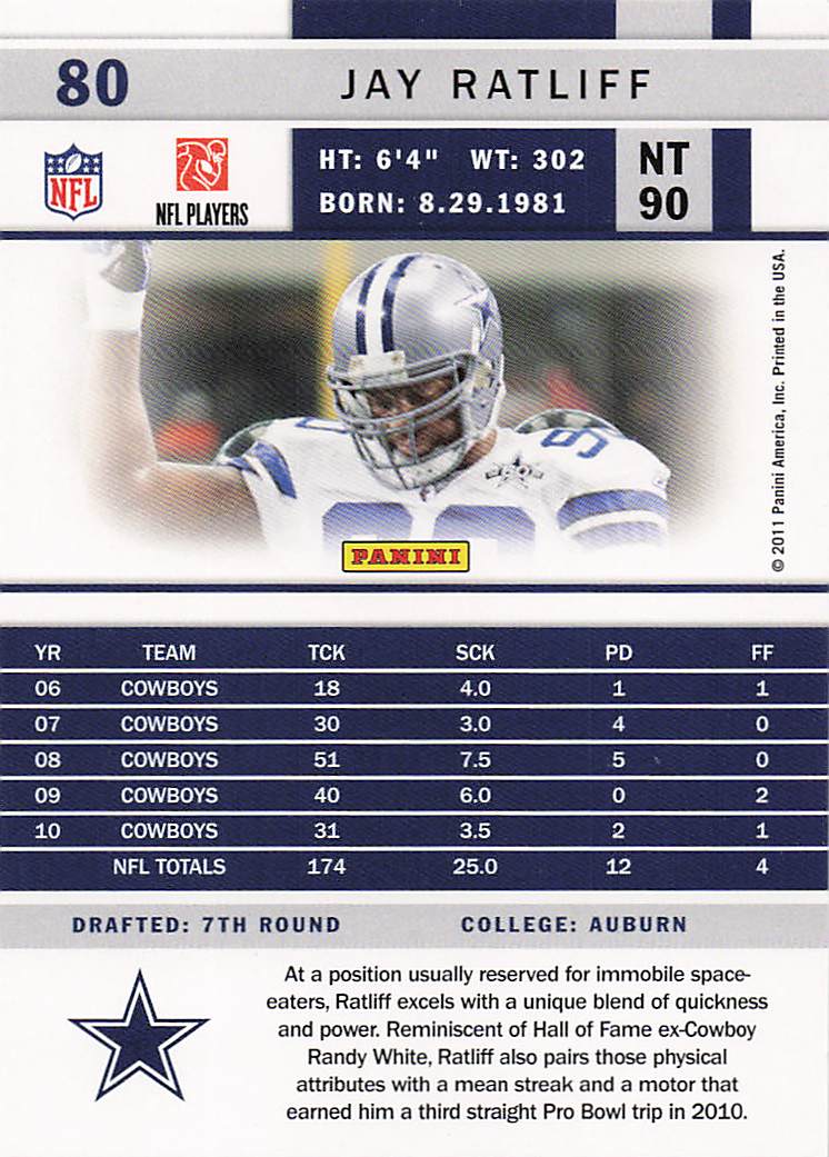 2011 Score Football Jay Ratliff #80