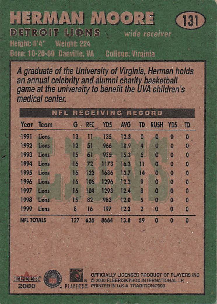 2000 Fleer Tradition Football Herman Moore #131