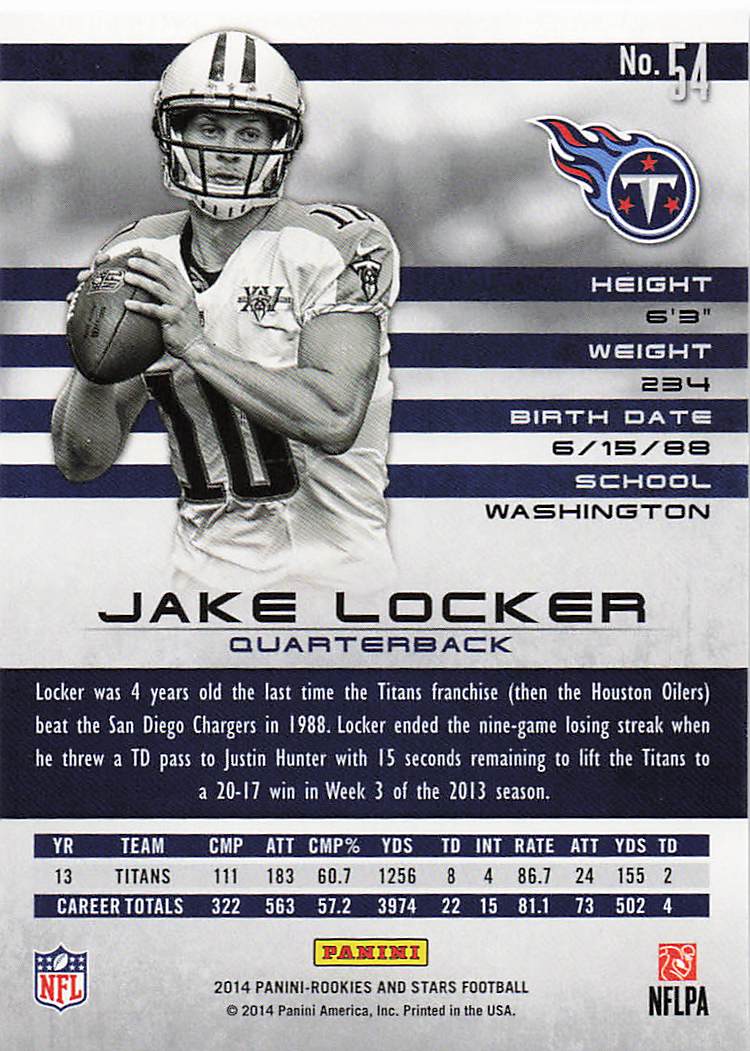 2014 Panini Rookies & Stars Football Jake Locker #54