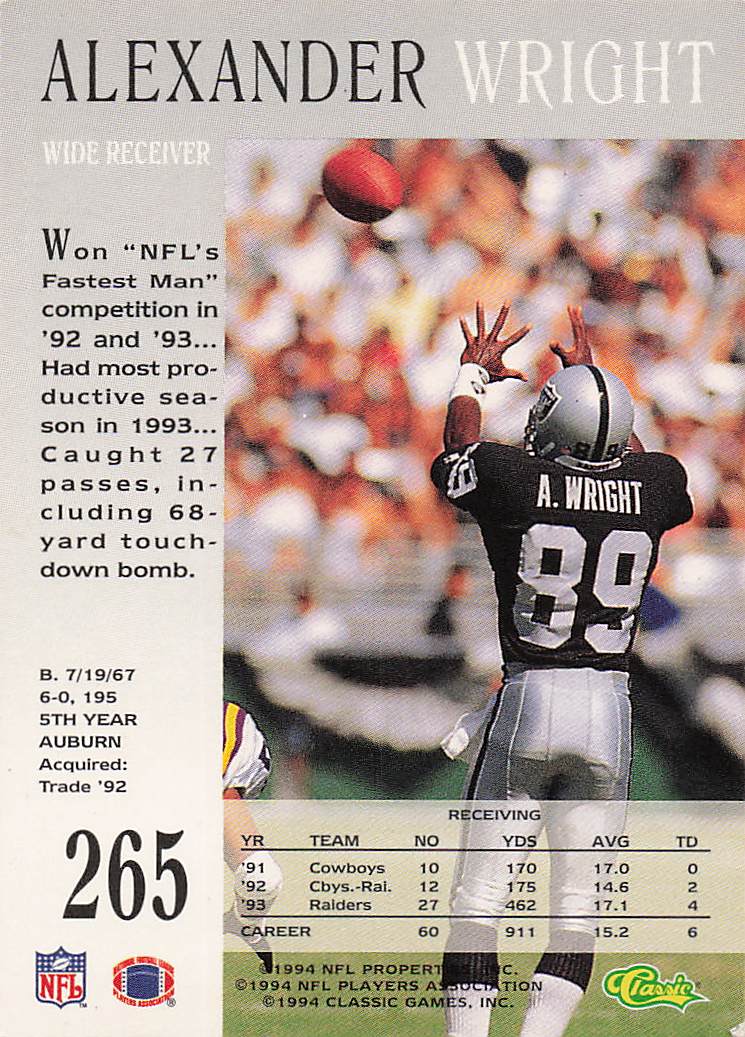 1994 Pro Line Live Football Alexander Wright #265