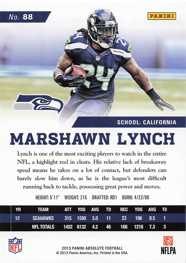 2013 Panini Absolute Football Retail Marshawn Lynch #88