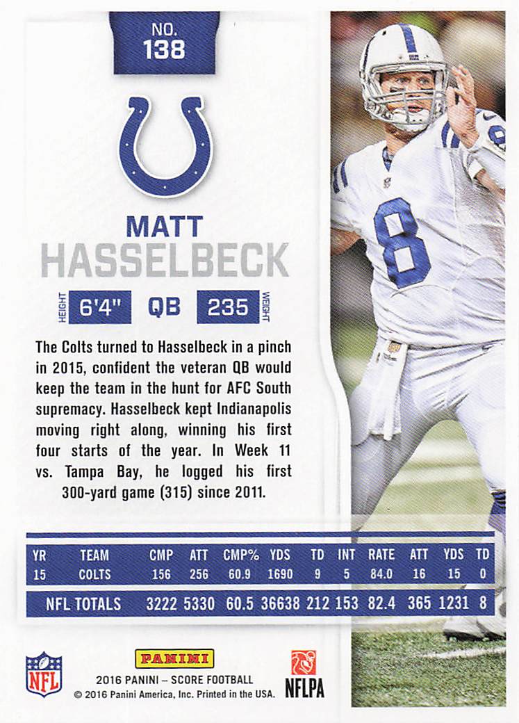 2016 Score Football Matt Hasselbeck #138