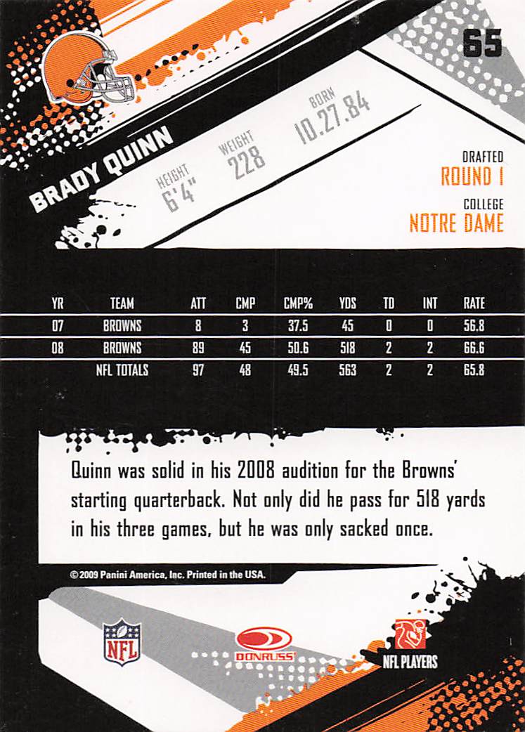 2009 Score Football Brady Quinn #65