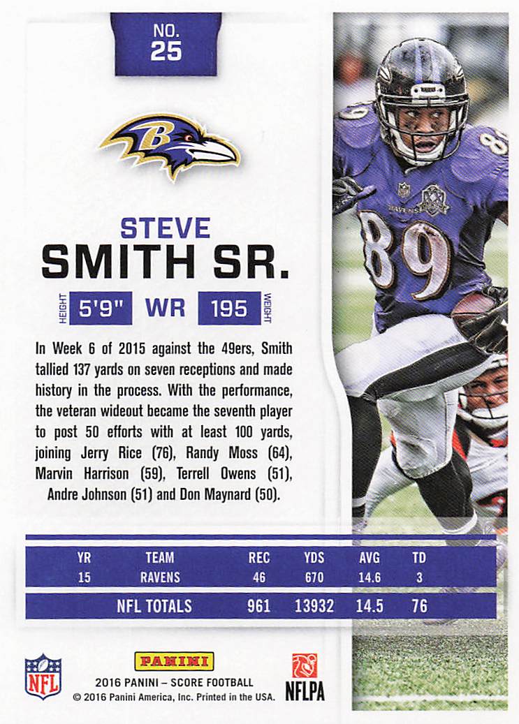 2016 Score Football Steve Smith Sr. #25