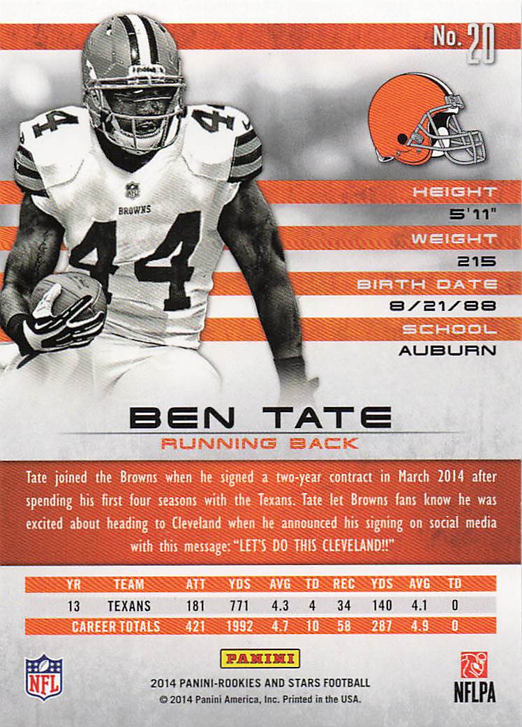 2014 Panini Rookies & Stars Football Longevity Ben Tate #20
