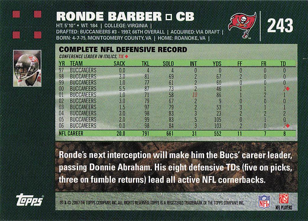 2007 Topps Football Ronde Barber #243