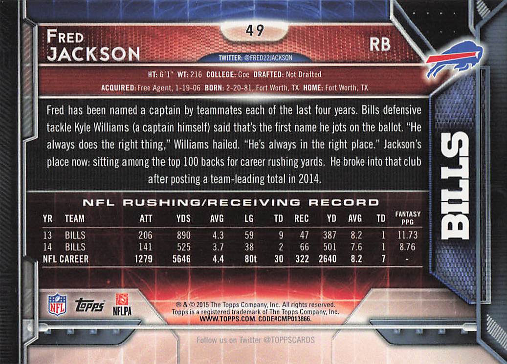 2015 Topps Football Fred Jackson #49