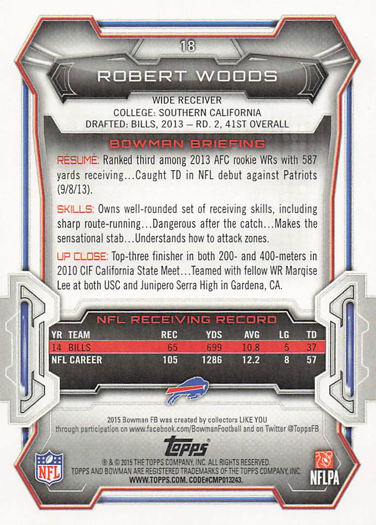 2015 Bowman Football Robert Woods #18
