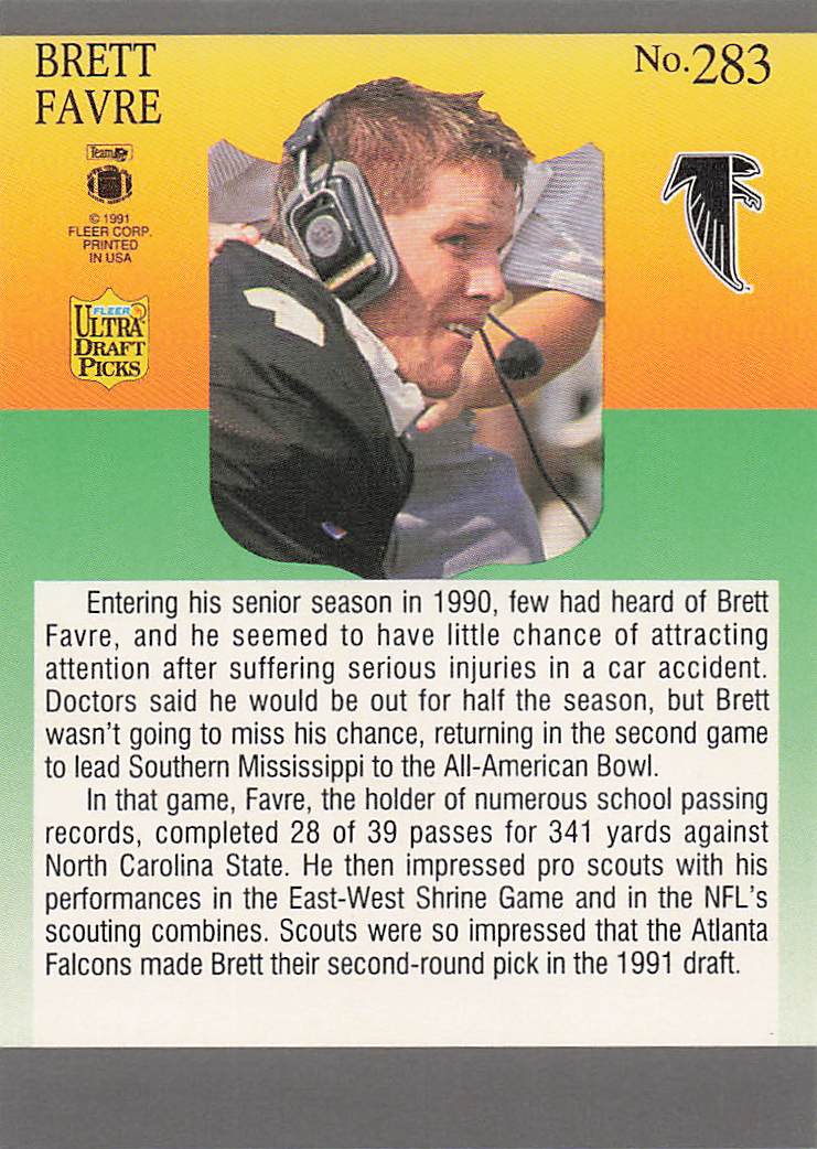 1991 Ultra Football Brett Favre #283b Rookie