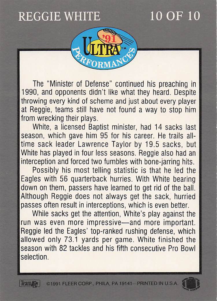 1991 Ultra Football Ultra Performances Reggie White #10