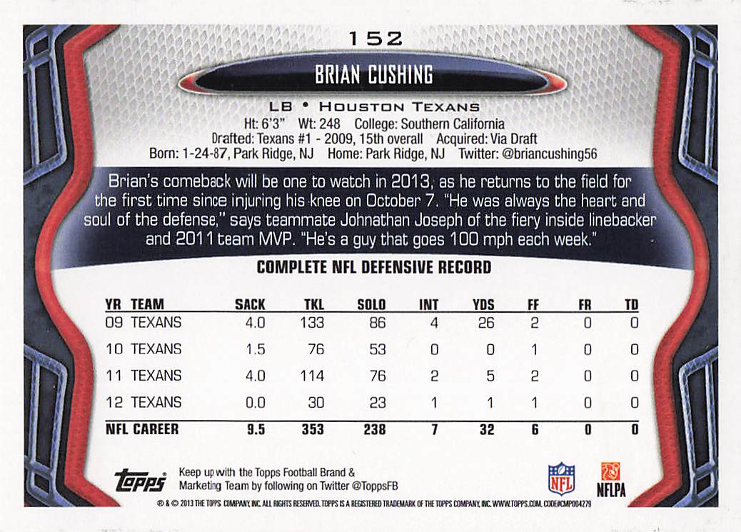 2013 Topps Football Brian Cushing #152