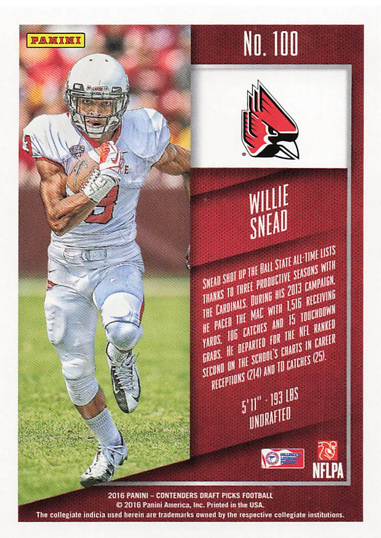 2016 Panini Contenders Draft Picks Football Willie Snead #100