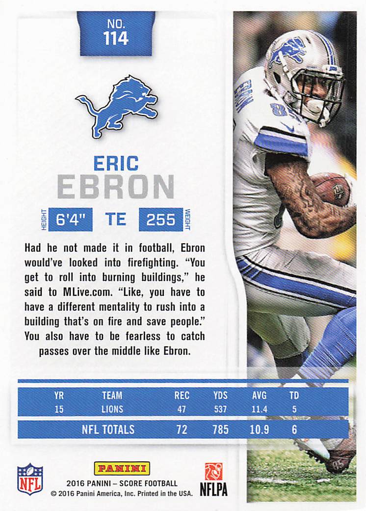 2016 Score Football Eric Ebron #114