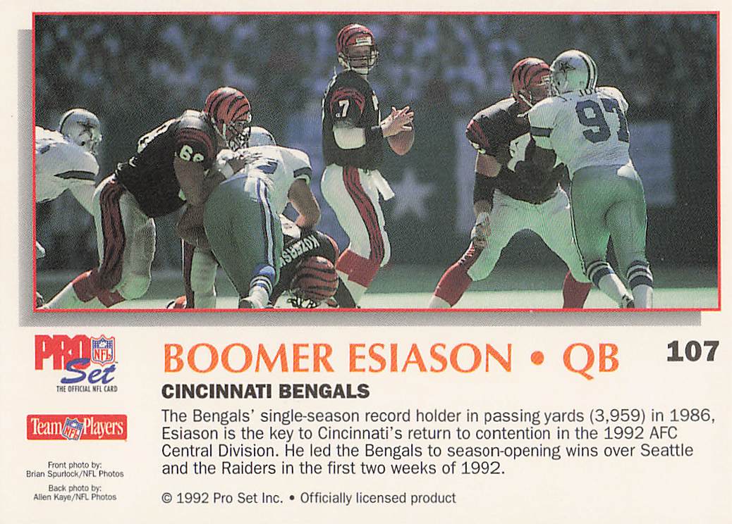 1992 Pro Set Power Football Boomer Esiason #107