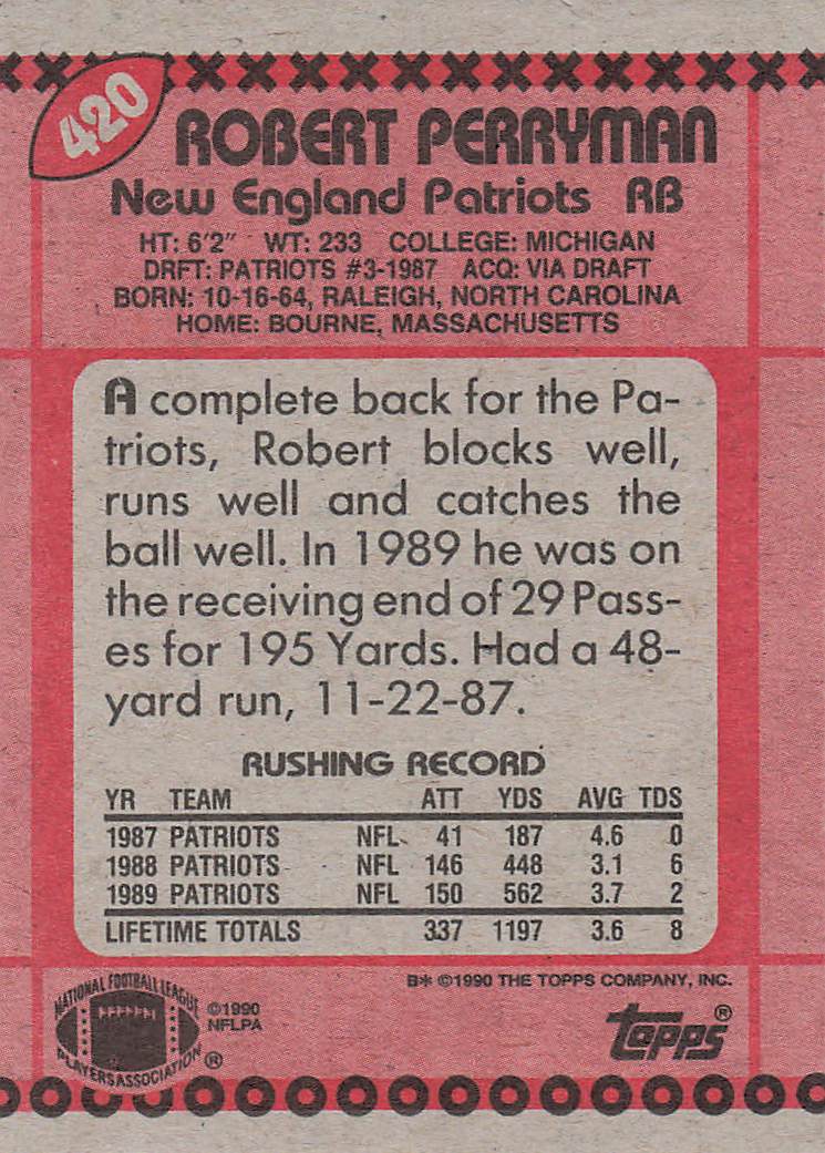 1990 Topps Football Robert Perryman #420b