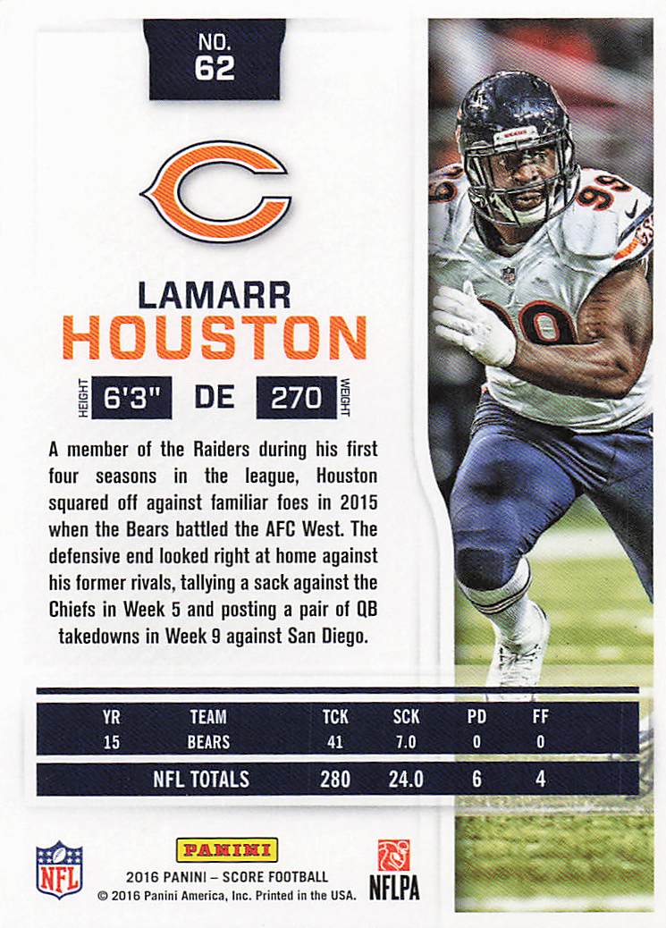 2016 Score Football Scorecard Lamarr Houston #62