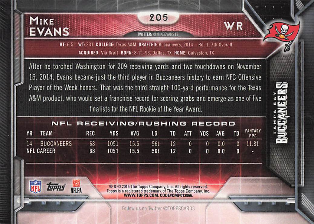 2015 Topps Football Mike Evans #205
