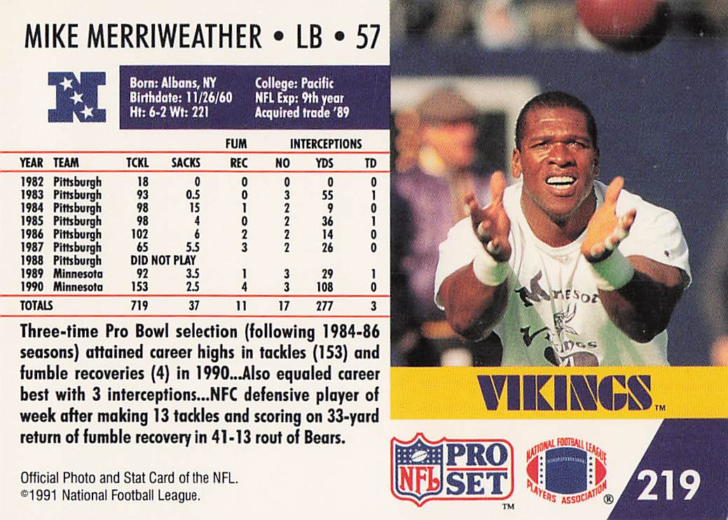 1991 Pro Set Football Mike Merriweather #219