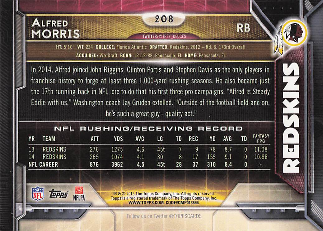 2015 Topps Football Alfred Morris #208