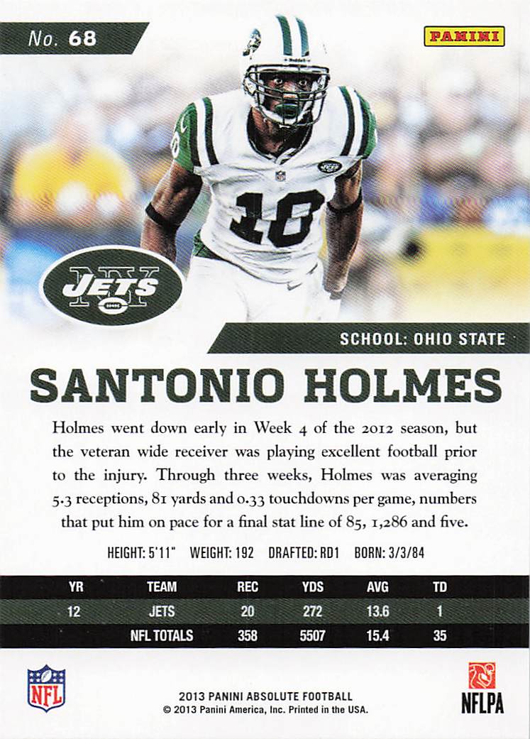 2013 Panini Absolute Football Retail Santonio Holmes #68