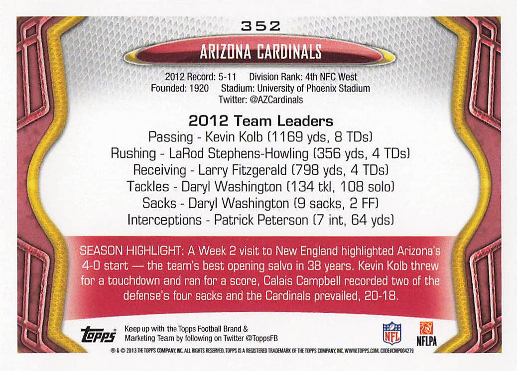 2013 Topps Football Arizona Cardinals #352
