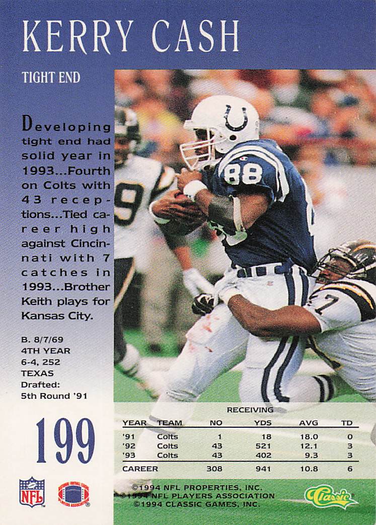 1994 Pro Line Live Football Kerry Cash #199