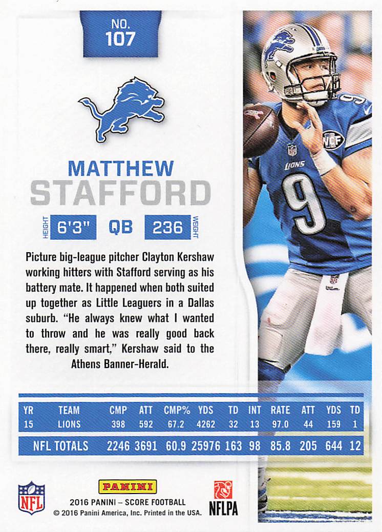 2016 Score Football Matthew Stafford #107
