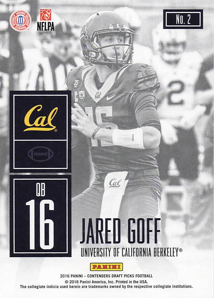 2016 Panini Contenders Draft Picks Football Game Day Tickets Jared Goff #2