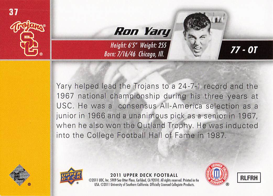 2011 Upper Deck Football Ron Yary #37