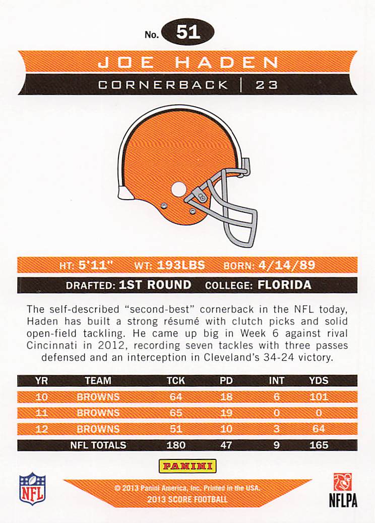 2013 Score Football Joe Haden #51