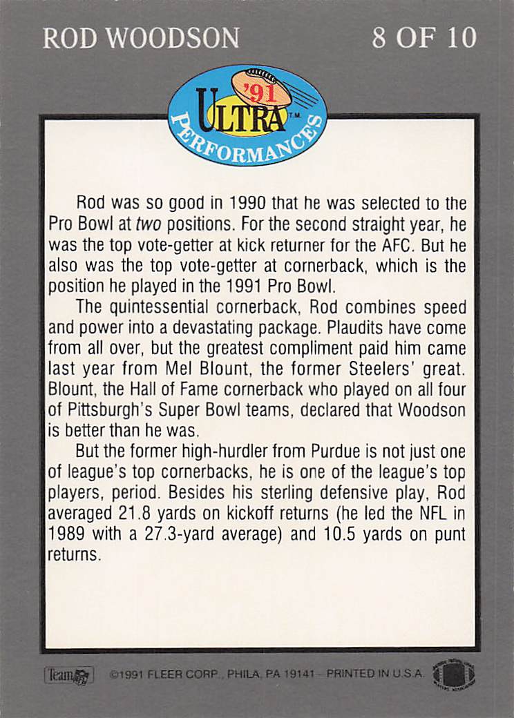 1991 Ultra Football Ultra Performances Rod Woodson #8