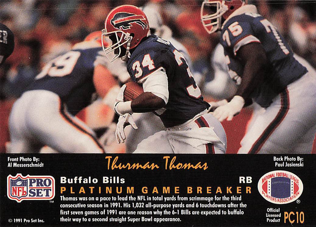 1991 Pro Set Platinum Football Platinum PC Thurman Thomas #PC10
