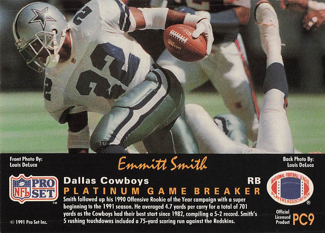 1991 Pro Set Platinum Football Platinum PC Emmitt Smith #PC9