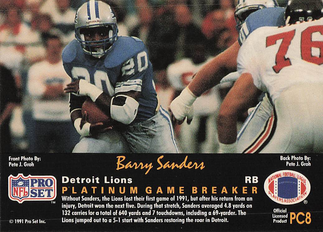1991 Pro Set Platinum Football Platinum PC Barry Sanders #PC8