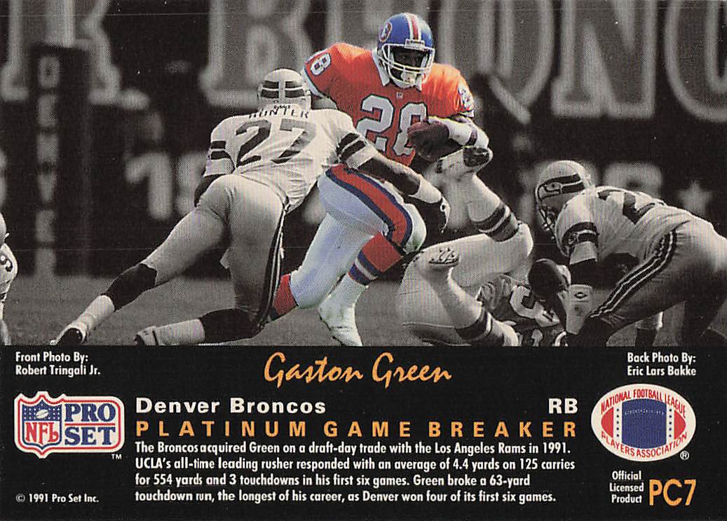 1991 Pro Set Platinum Football Platinum PC Gaston Green #PC7