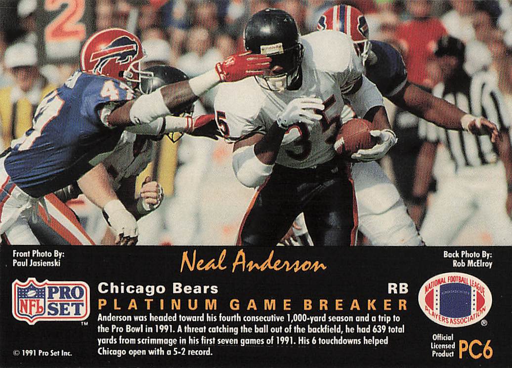 1991 Pro Set Platinum Football Platinum PC Neal Anderson #PC6
