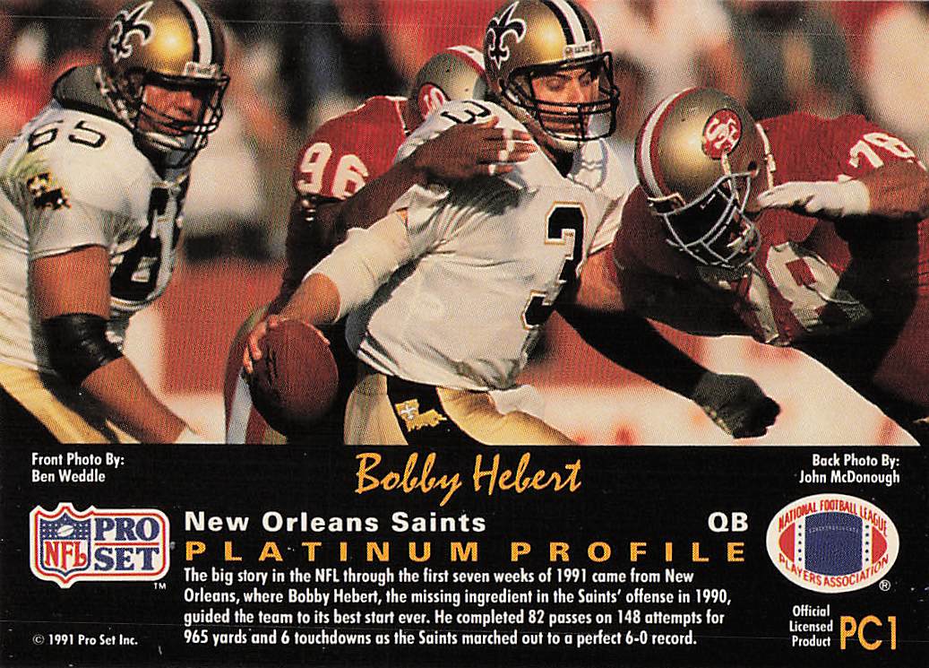 1991 Pro Set Platinum Football Platinum PC Bobby Hebert #PC1