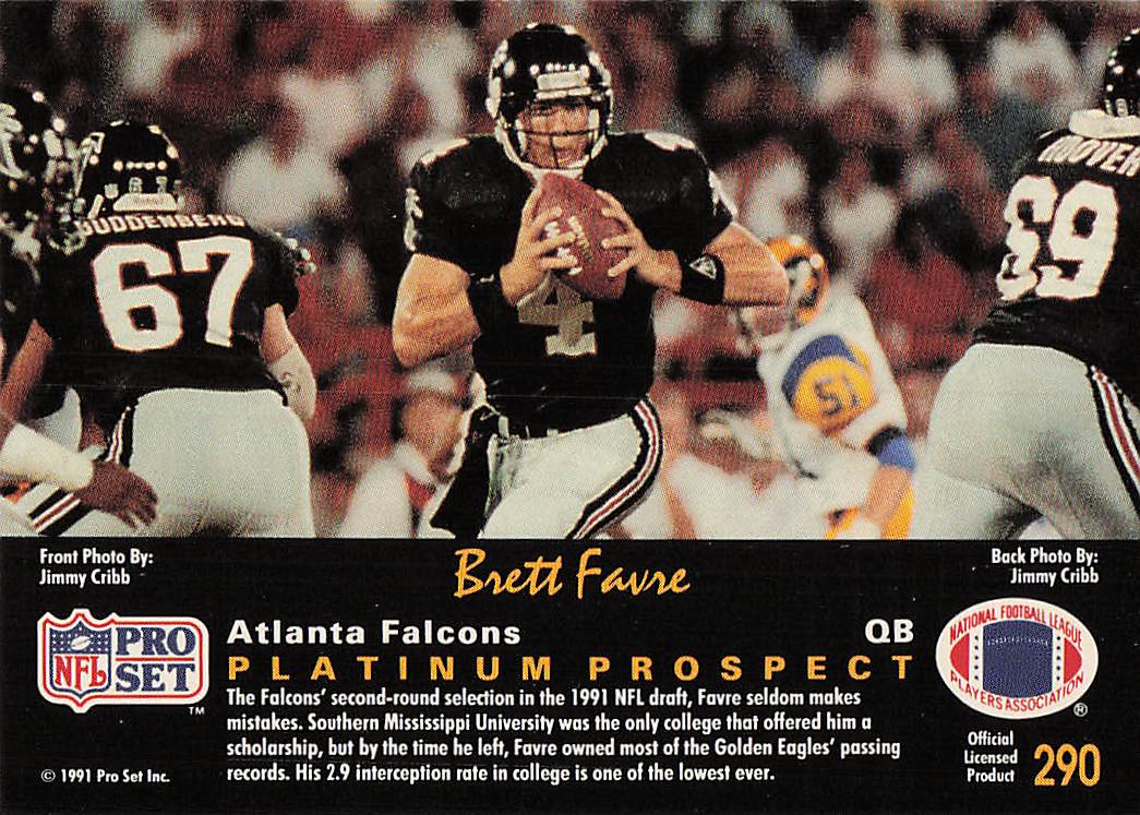 1991 Pro Set Platinum Football Brett Favre #290 Rookie