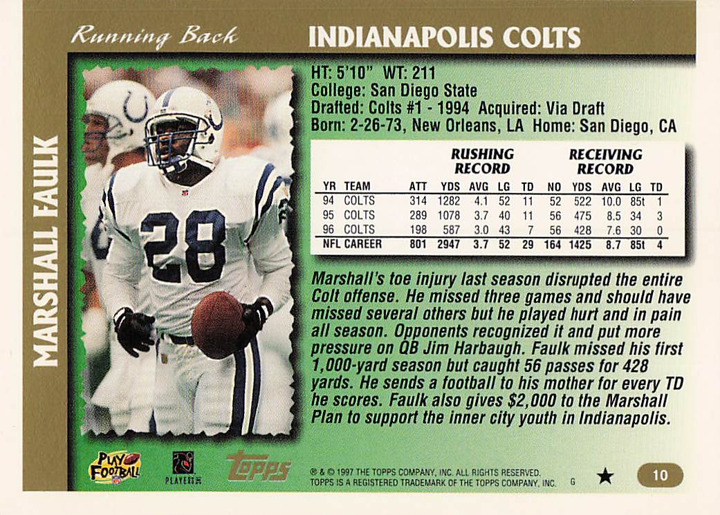 1997 Topps Football Marshall Faulk #10