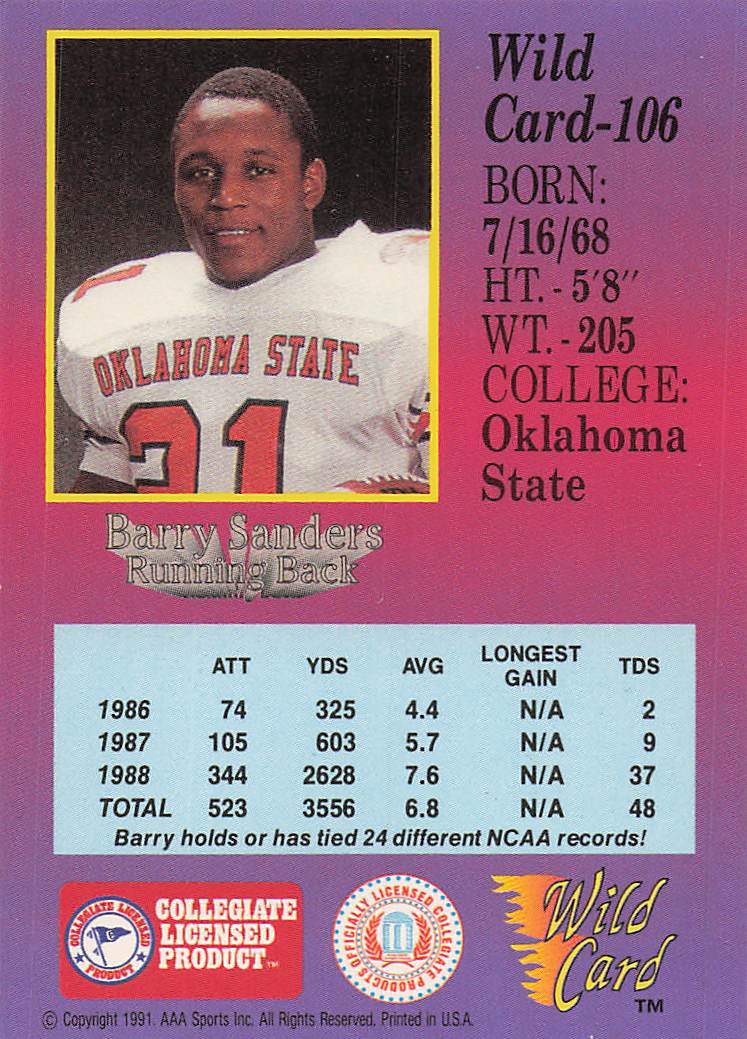 1991 Wild Card Draft Football Barry Sanders #106
