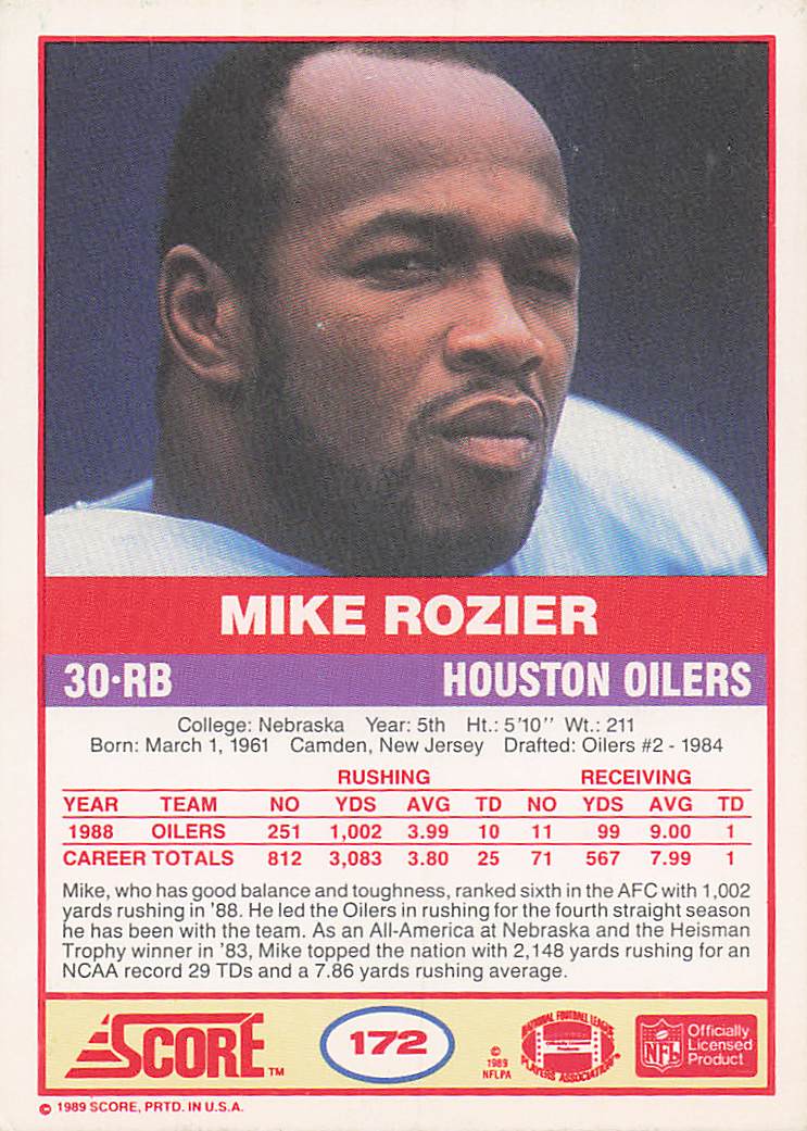 1989 Score Football Mike Rozier #172