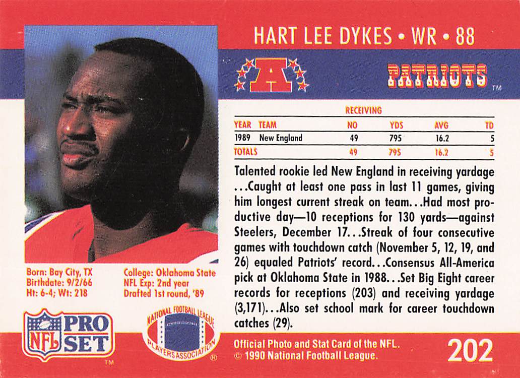 1990 Pro Set Football Hart Lee Dykes #202