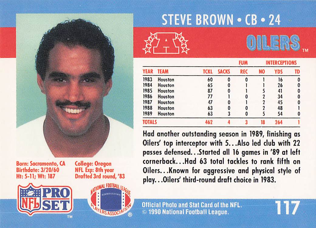 1990 Pro Set Football Steve Brown #117